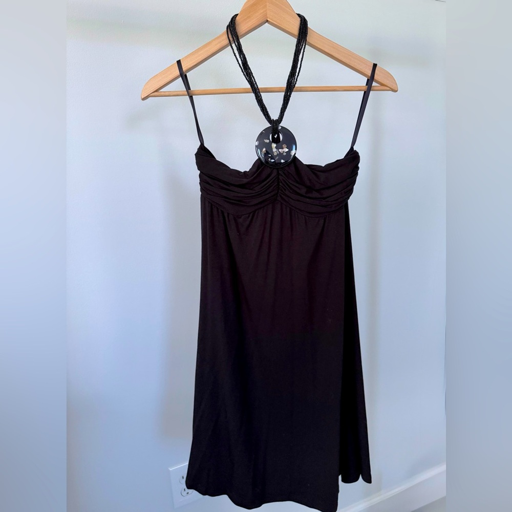 Black halter necklace short maxi dress